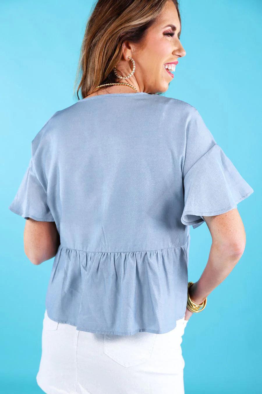 Chambray Ruffle Top - Reg & Curvy