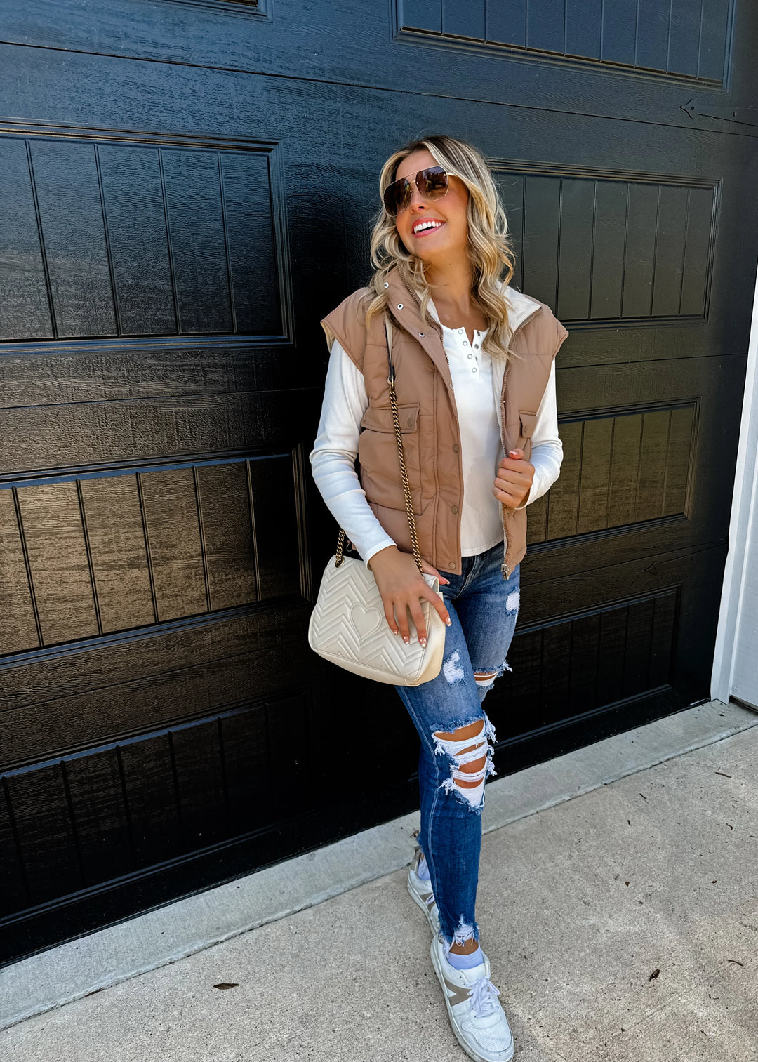 Tan & Ivory Reversible Puffer Vest - Reg & Curvy