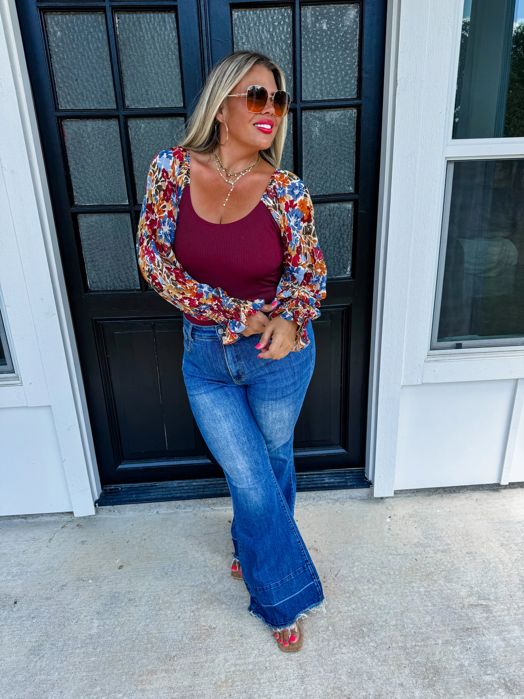 Autumn Floral Chiffon Bodysuit - Curvy