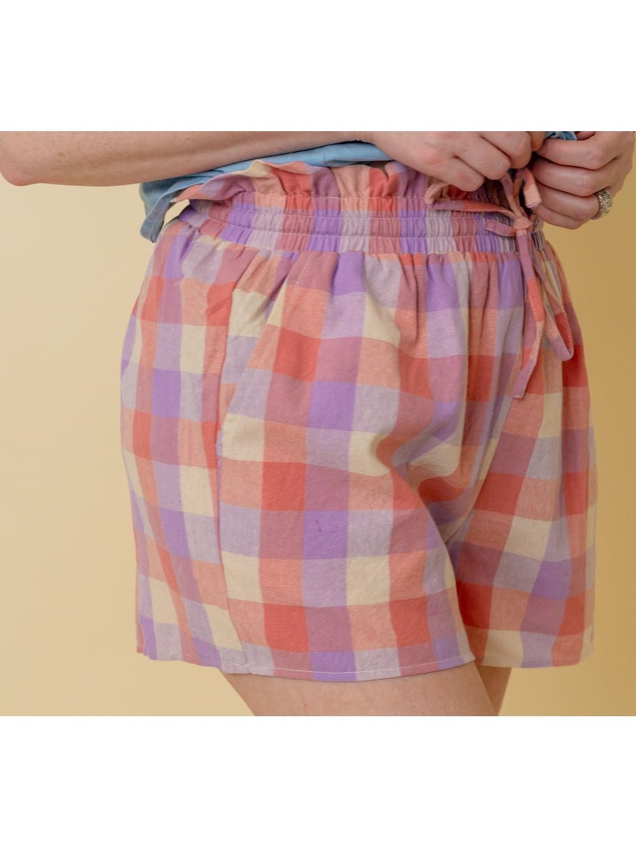 Check Print Drawstring Shorts