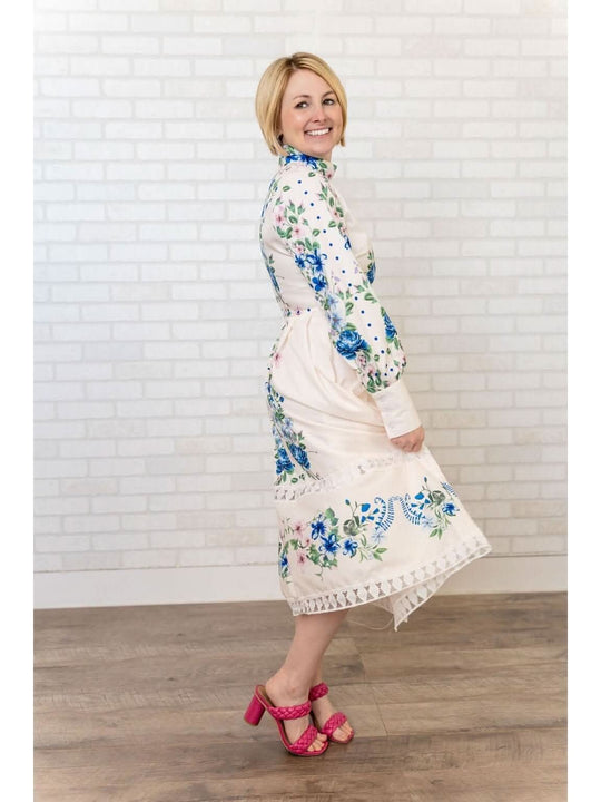 Street Daily Floral Print Buttons Turndown Collar A Line Short Sleeve Dress