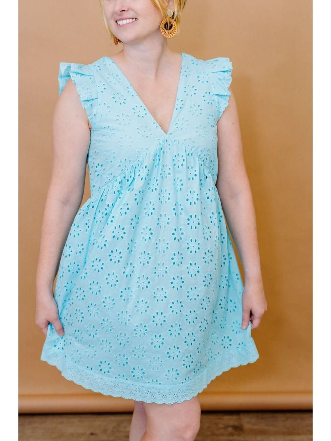A - Line Flare Eyelet Cotton Mini Dress - Lolo Viv Boutique