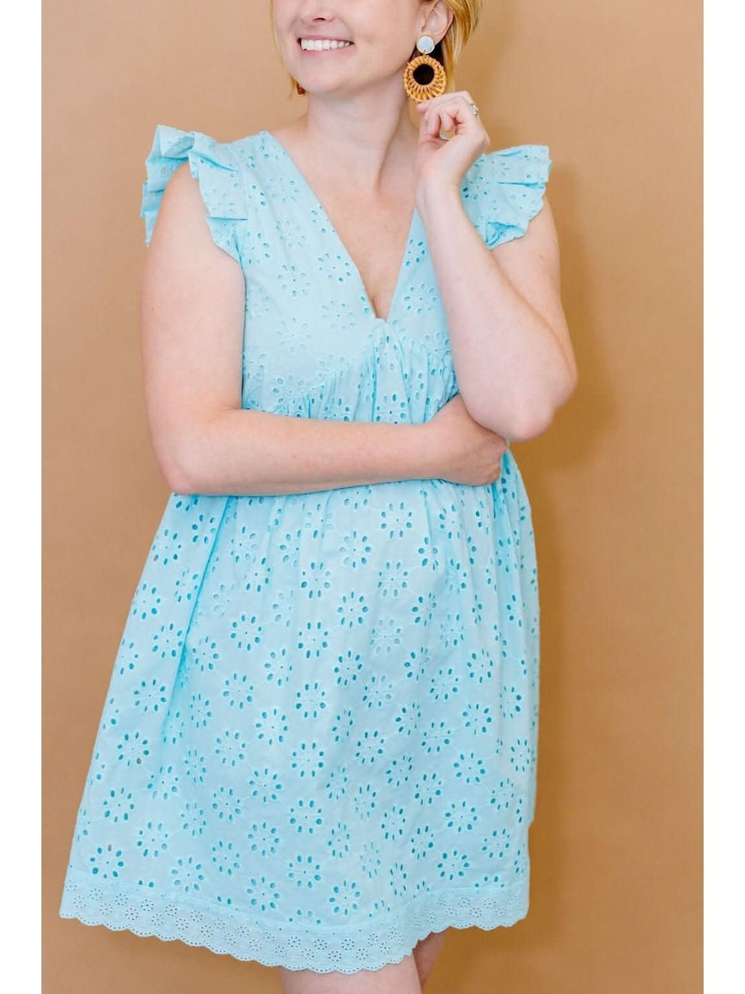 A - Line Flare Eyelet Cotton Mini Dress - Lolo Viv Boutique