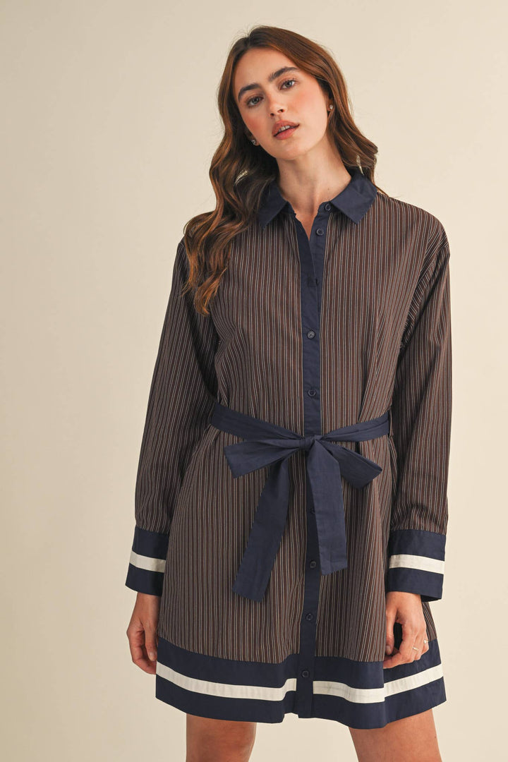 *PREORDER* Brown & Navy Stripe Dress