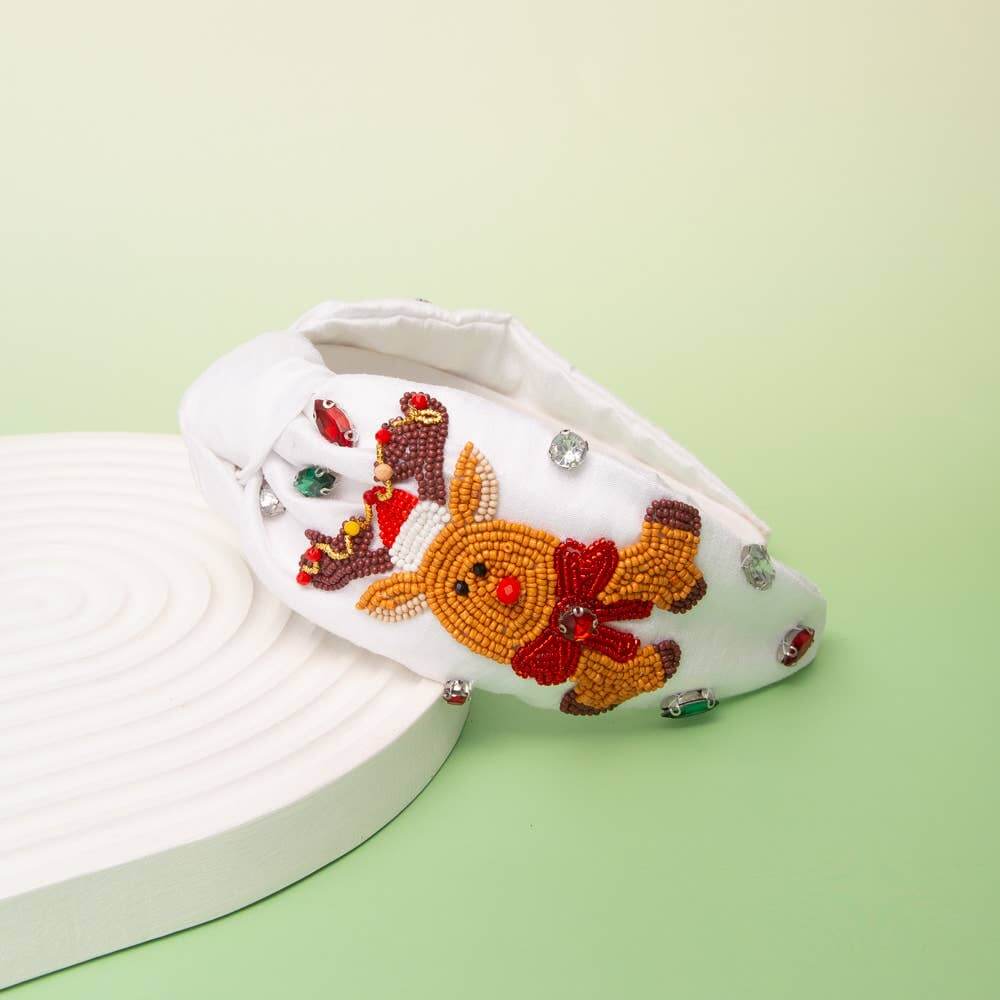 Jolly Reindeer Beaded Headband