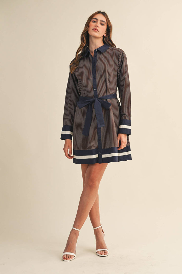 *PREORDER* Brown & Navy Stripe Dress