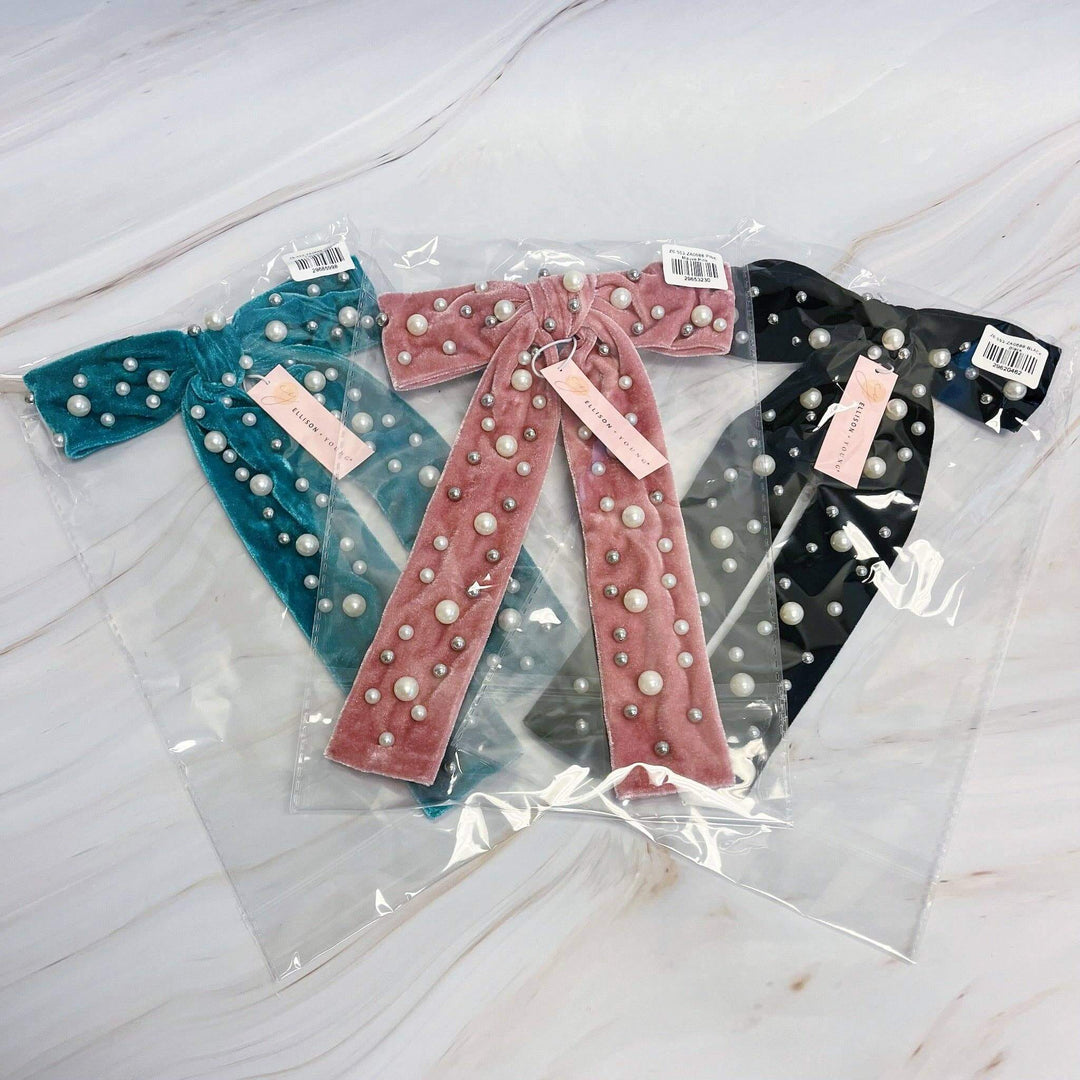 Velvet Luxe Pearl Bow Clip