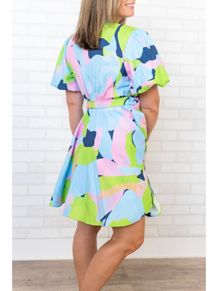 Abstract Print Wrap Dress - Lolo Viv Boutique