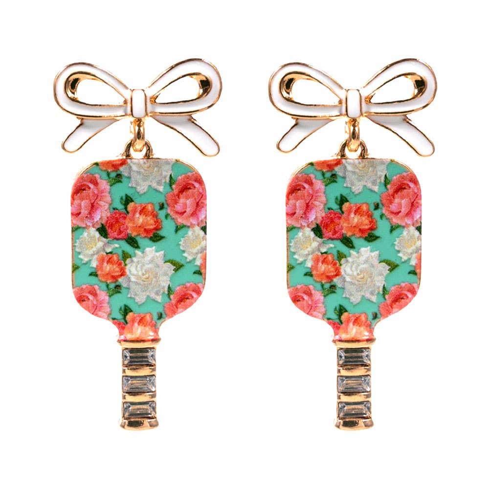 Floral Pickleball Paddle Earrings - Multiple Patterns