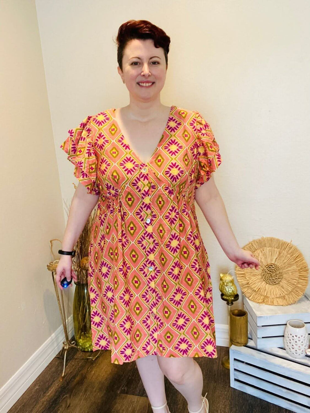 Aztec Print V Neck Dress - Curvy - Lolo Viv Boutique