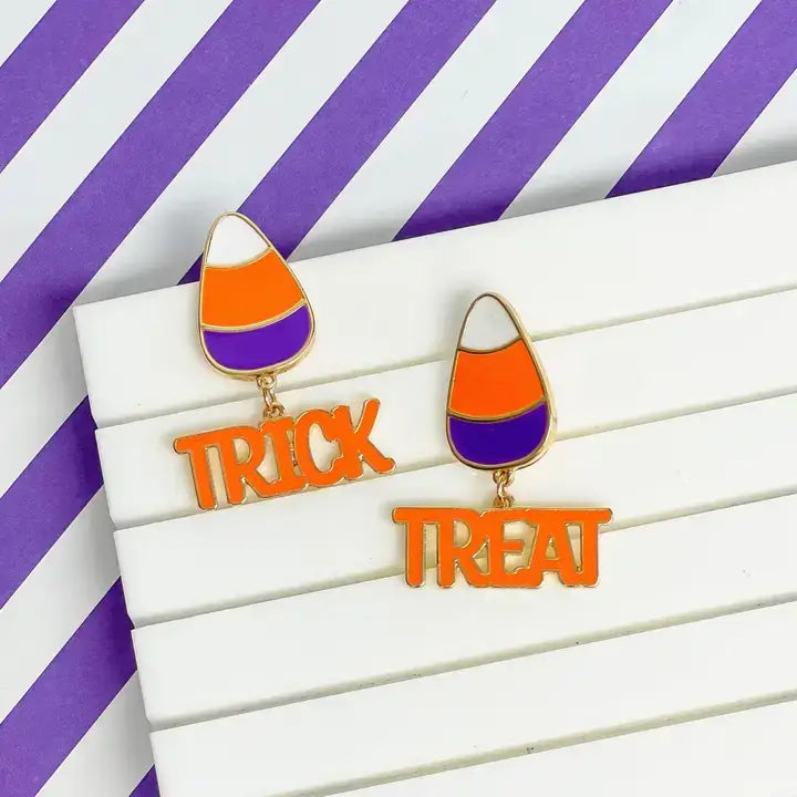 'Trick or Treat' Dangle Candy Corn Enamel Earrings