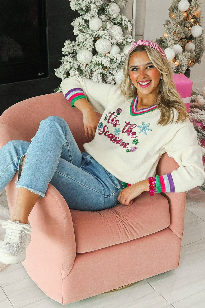 Tis the Season Sequin Cream Sweater - Curvy