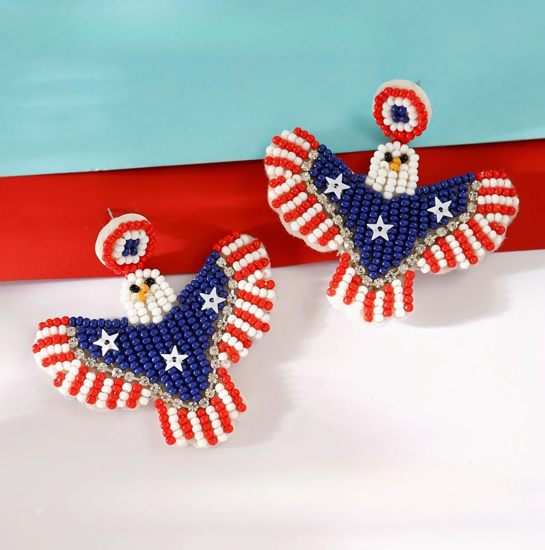 Beaded Bald Eagle Earrings - Lolo Viv Boutique