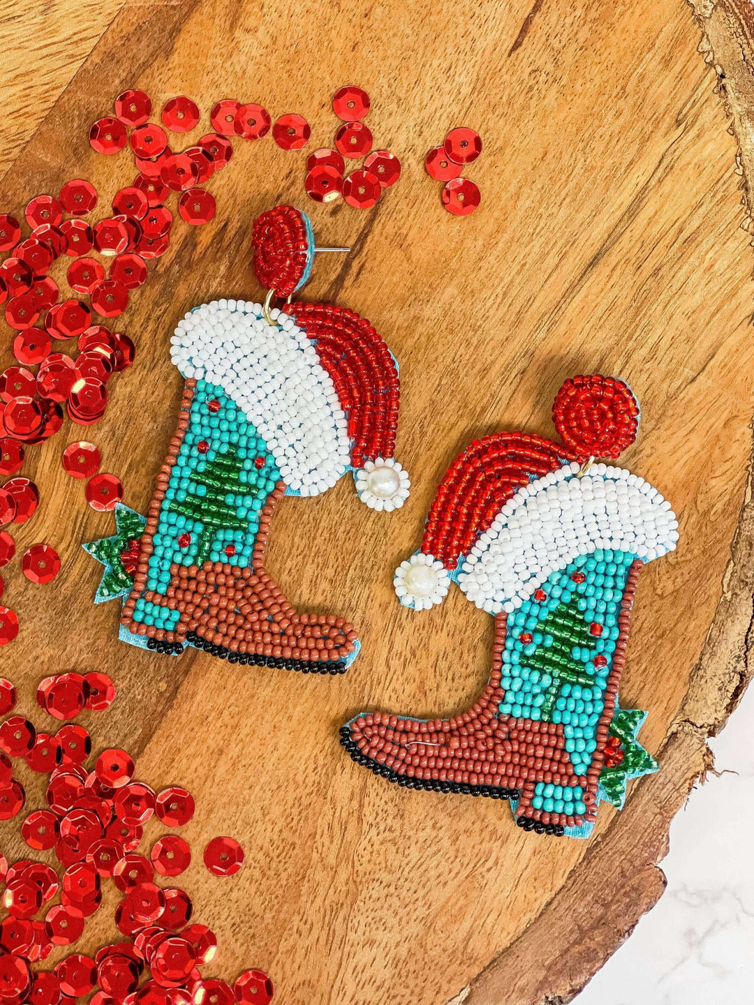 Howdy Holidays Beaded Boot Earrings