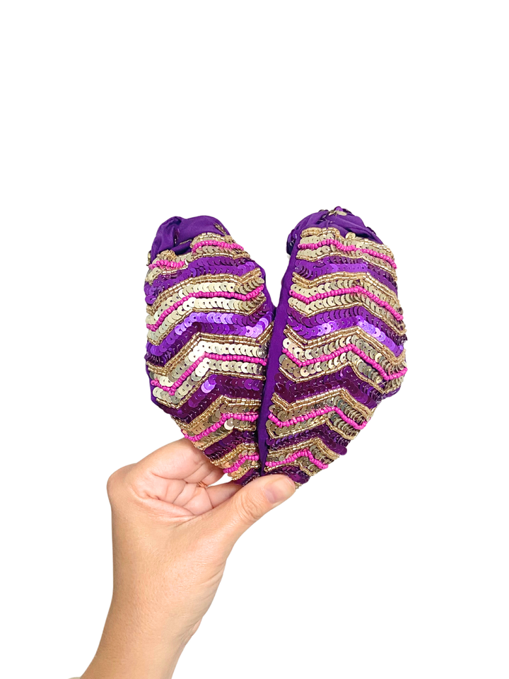 Chevron Glory Headband in Purple &amp; Gold