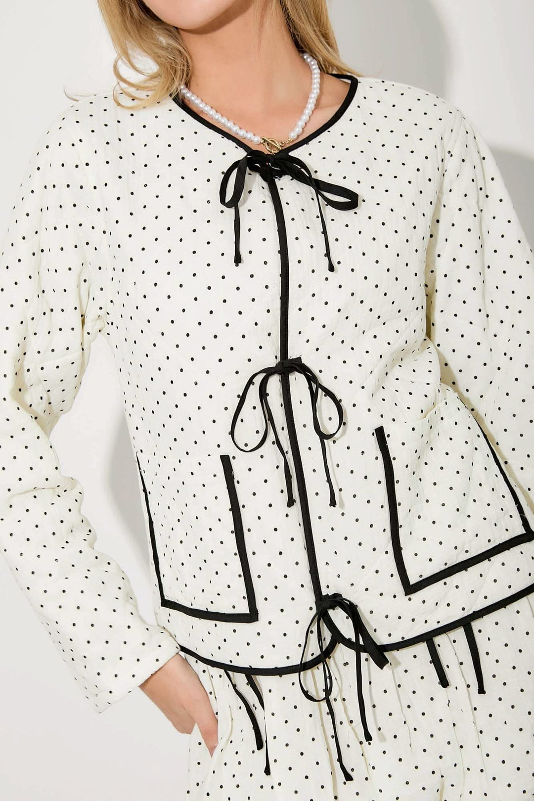 Black and White Polka Dot Quilted Jacket - Lolo Viv Boutique