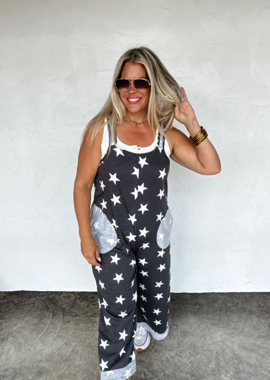 Black and White Star Terry Romper - Reg & Curvy - Lolo Viv Boutique