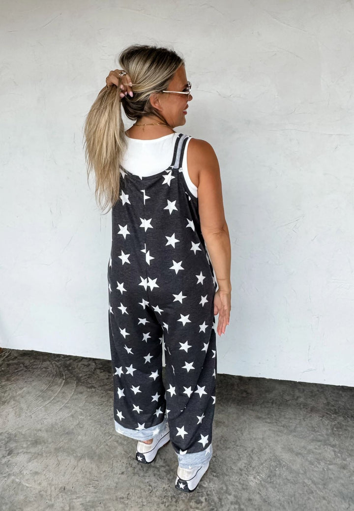 Black and White Star Terry Romper - Reg & Curvy - Lolo Viv Boutique
