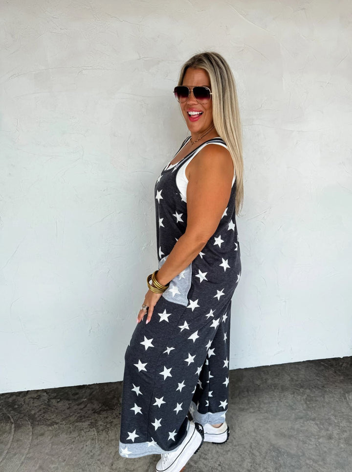 Black and White Star Terry Romper - Reg & Curvy - Lolo Viv Boutique