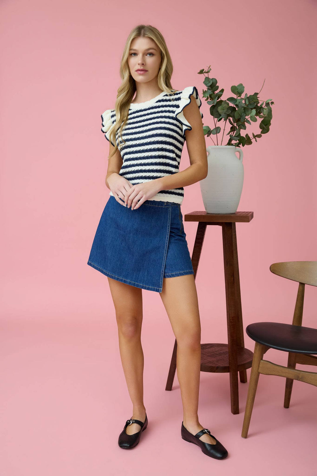 Black and White Stripe Knit Ruffle Sweater - Lolo Viv Boutique