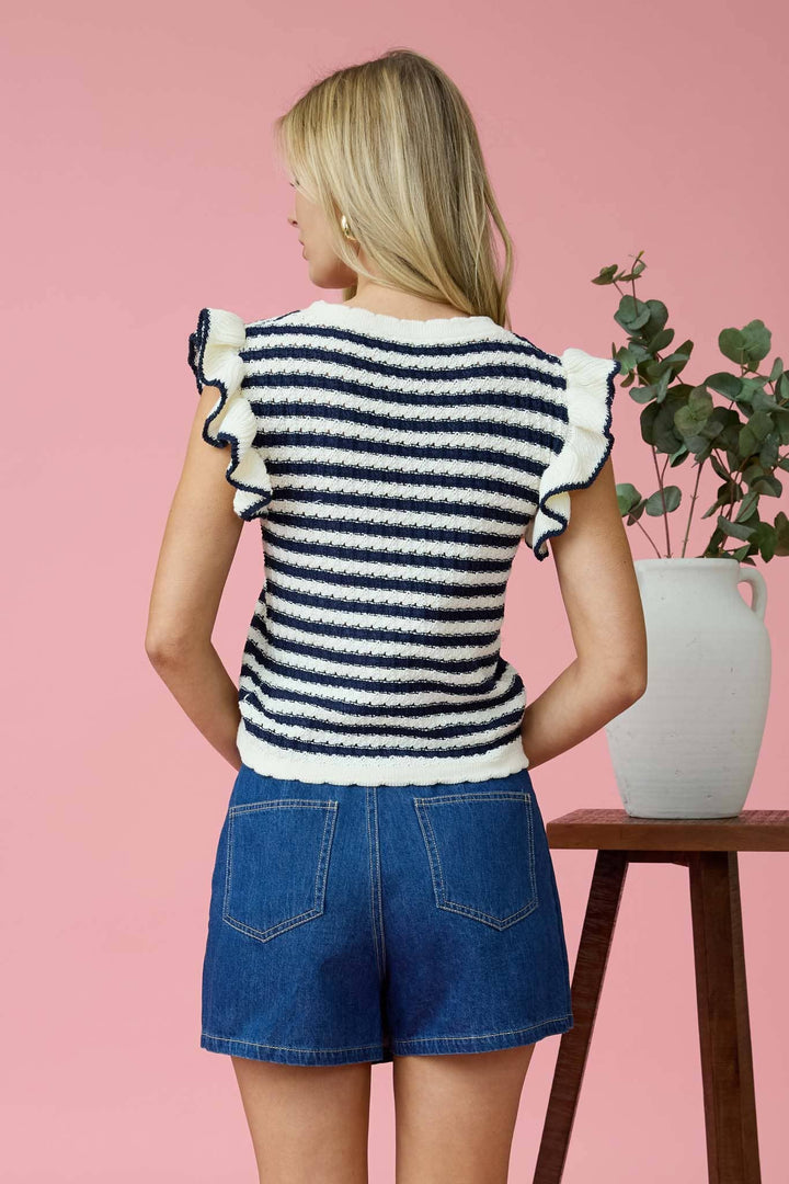 Black and White Stripe Knit Ruffle Sweater - Lolo Viv Boutique