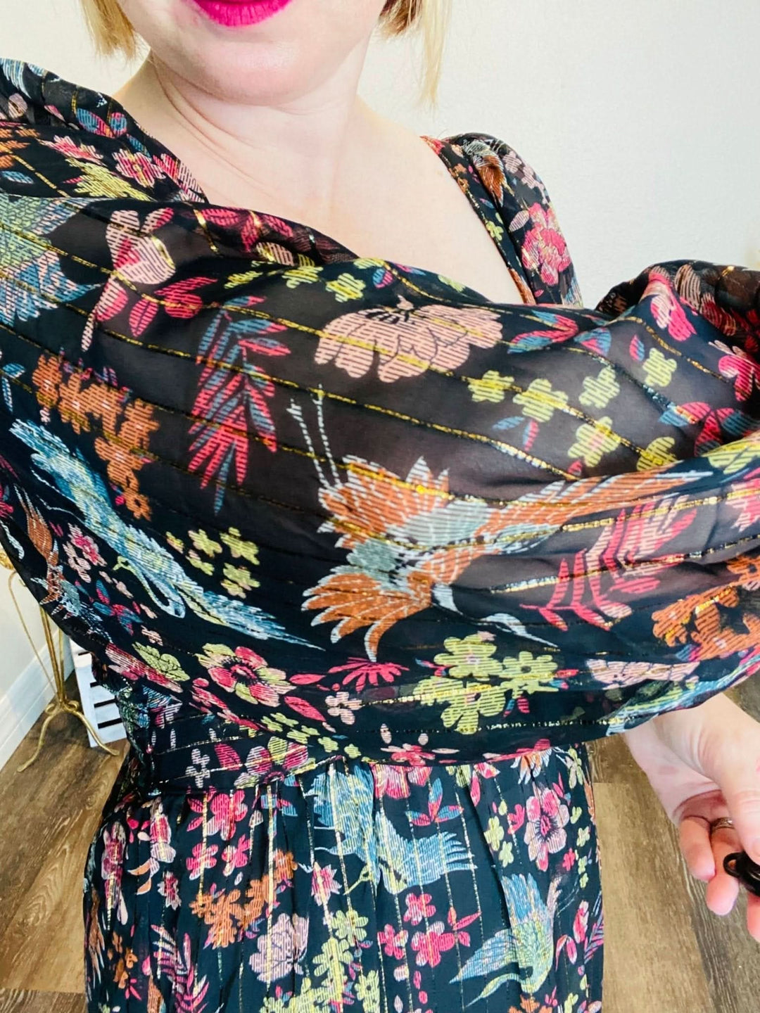 Black Patterned Maxi Dress with Metallic Detailing - Lolo Viv Boutique