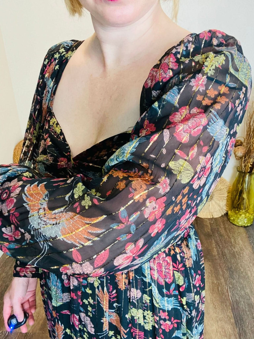 Black Patterned Maxi Dress with Metallic Detailing - Lolo Viv Boutique