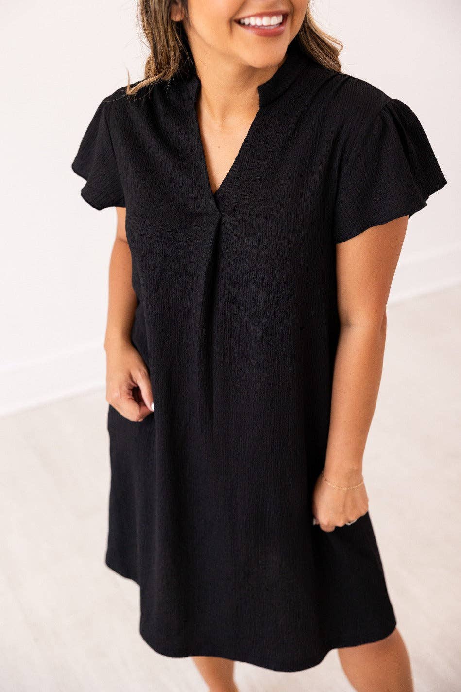 Black V Neck Dress - Reg & Curvy - Lolo Viv Boutique
