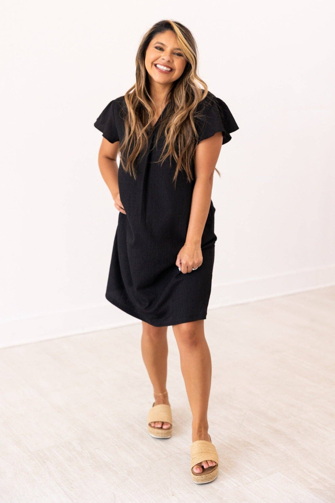 Black V Neck Dress - Reg & Curvy - Lolo Viv Boutique