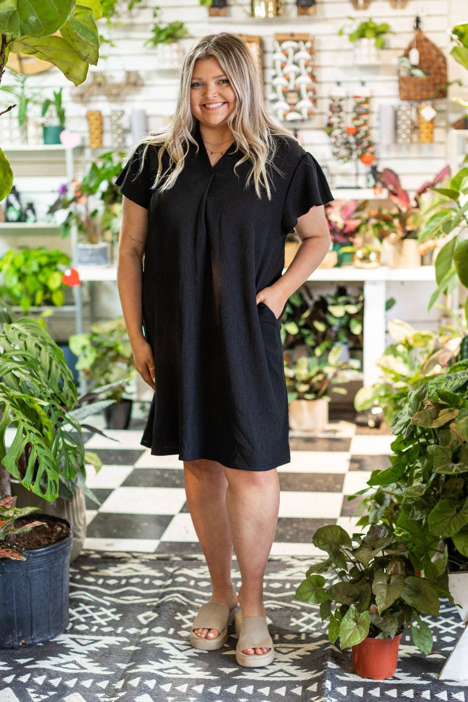 Black V Neck Dress - Reg & Curvy - Lolo Viv Boutique