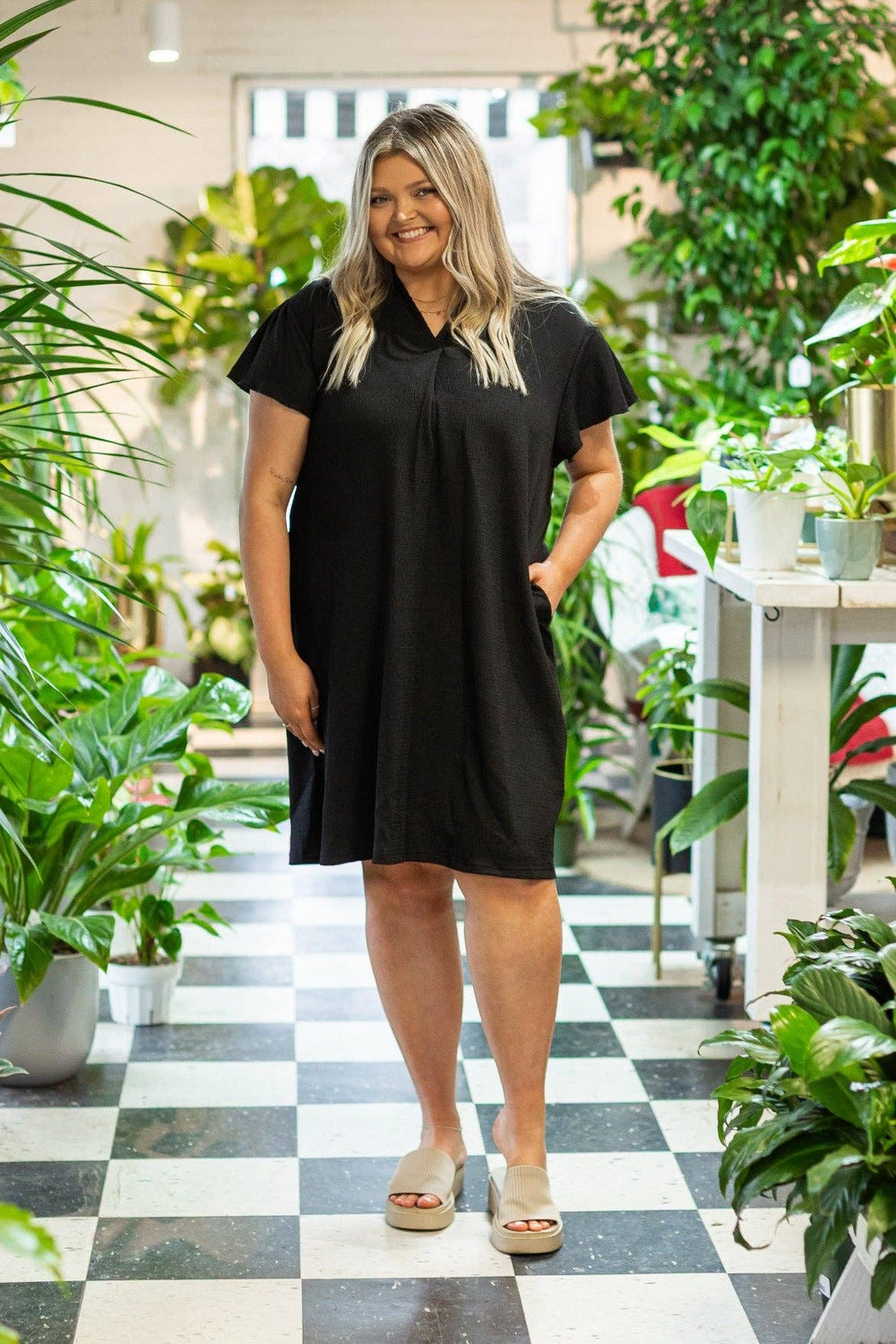 Black V Neck Dress - Reg & Curvy - Lolo Viv Boutique