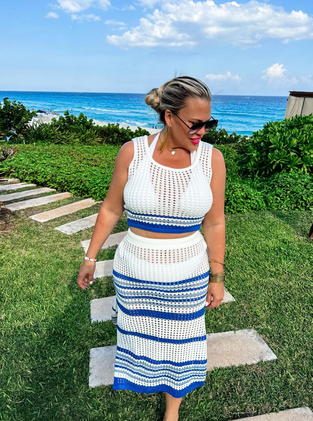 Blue and White 2 Piece Cover Up - Curvy - Lolo Viv Boutique