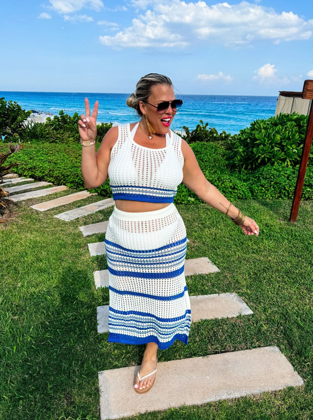 Blue and White 2 Piece Cover Up - Curvy - Lolo Viv Boutique