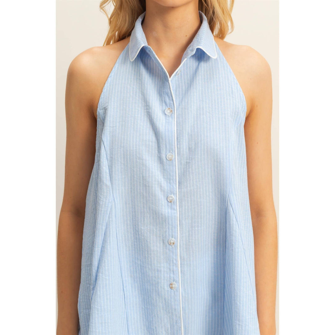 Blue and White Striped Collared Halter - Lolo Viv Boutique
