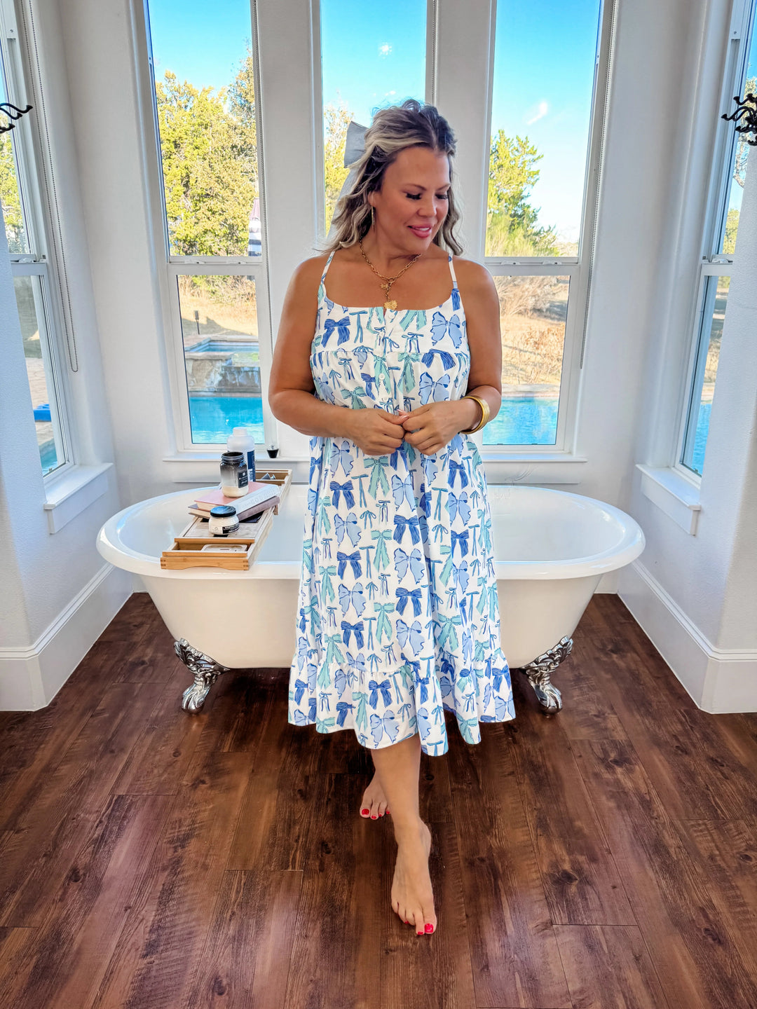 Blue Bow Pajama Dress - Reg & Curvy - Lolo Viv Boutique