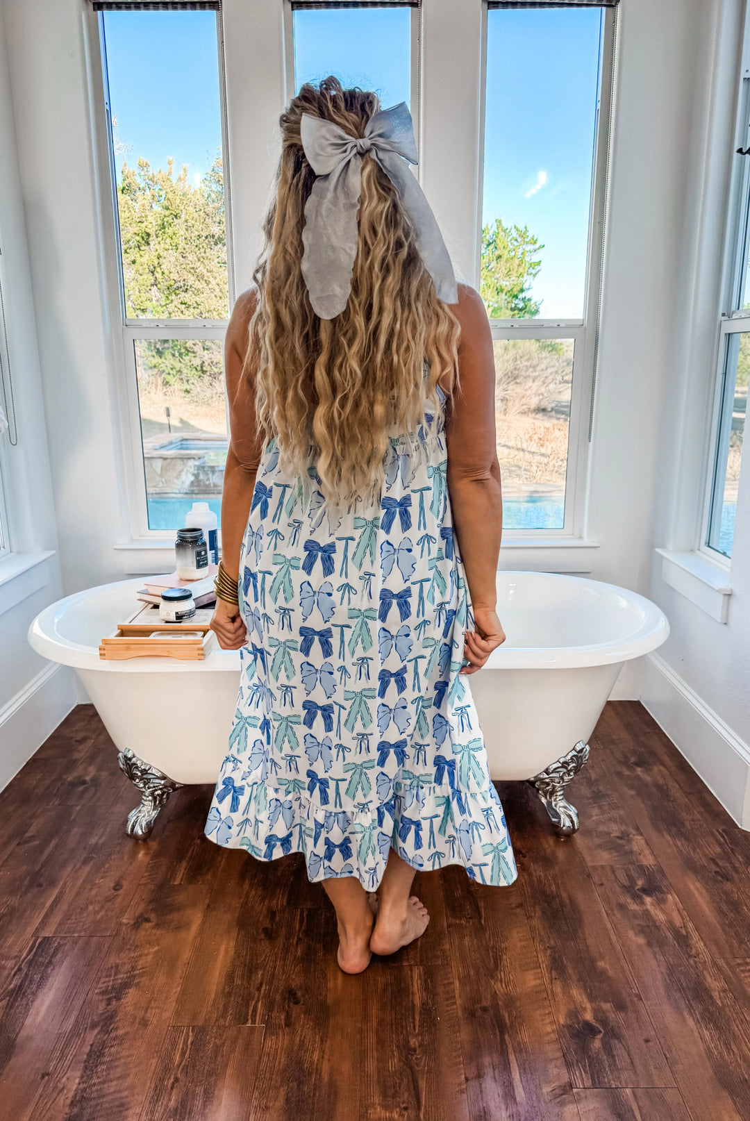 Blue Bow Pajama Dress - Reg & Curvy - Lolo Viv Boutique