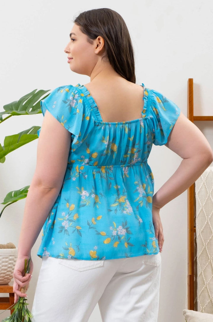 Blue Floral Babydoll Top - Curvy - Lolo Viv Boutique