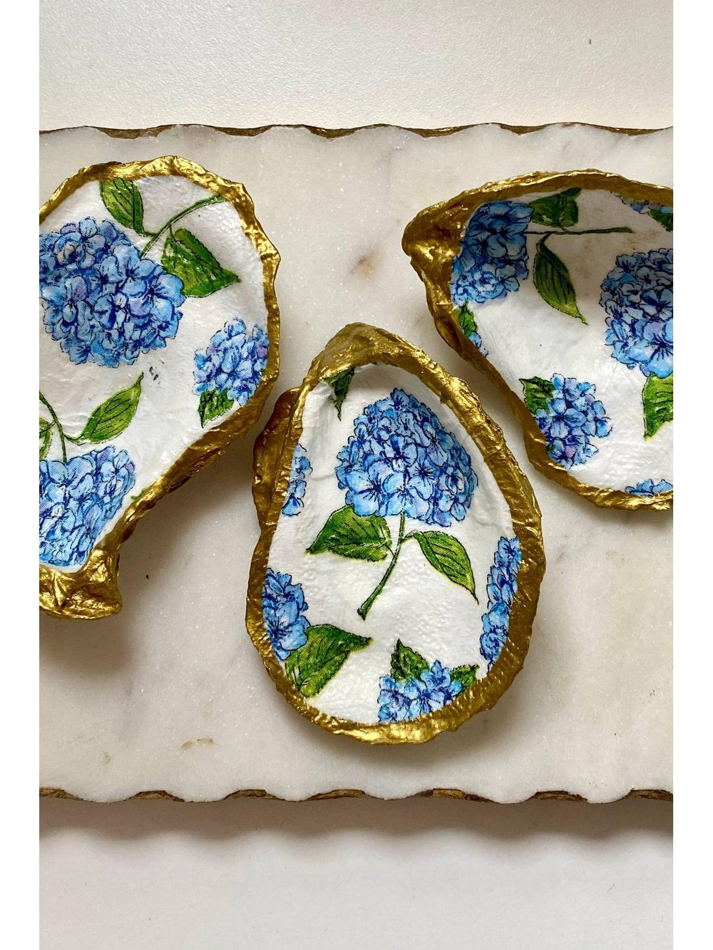 Blue Hydrangea Oyster Shell Jewelry Dish - Lolo Viv Boutique
