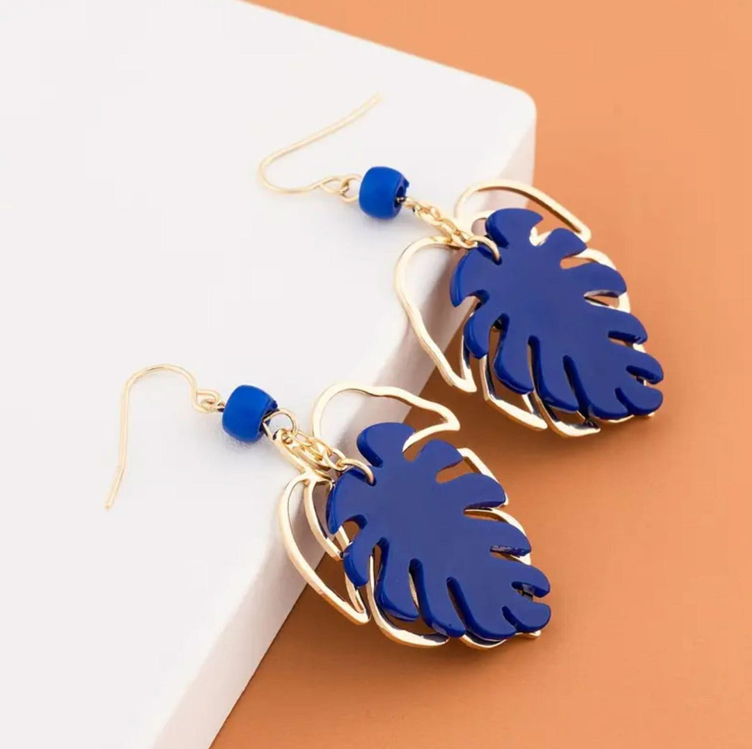Blue Leaf Drop Earrings - Lolo Viv Boutique