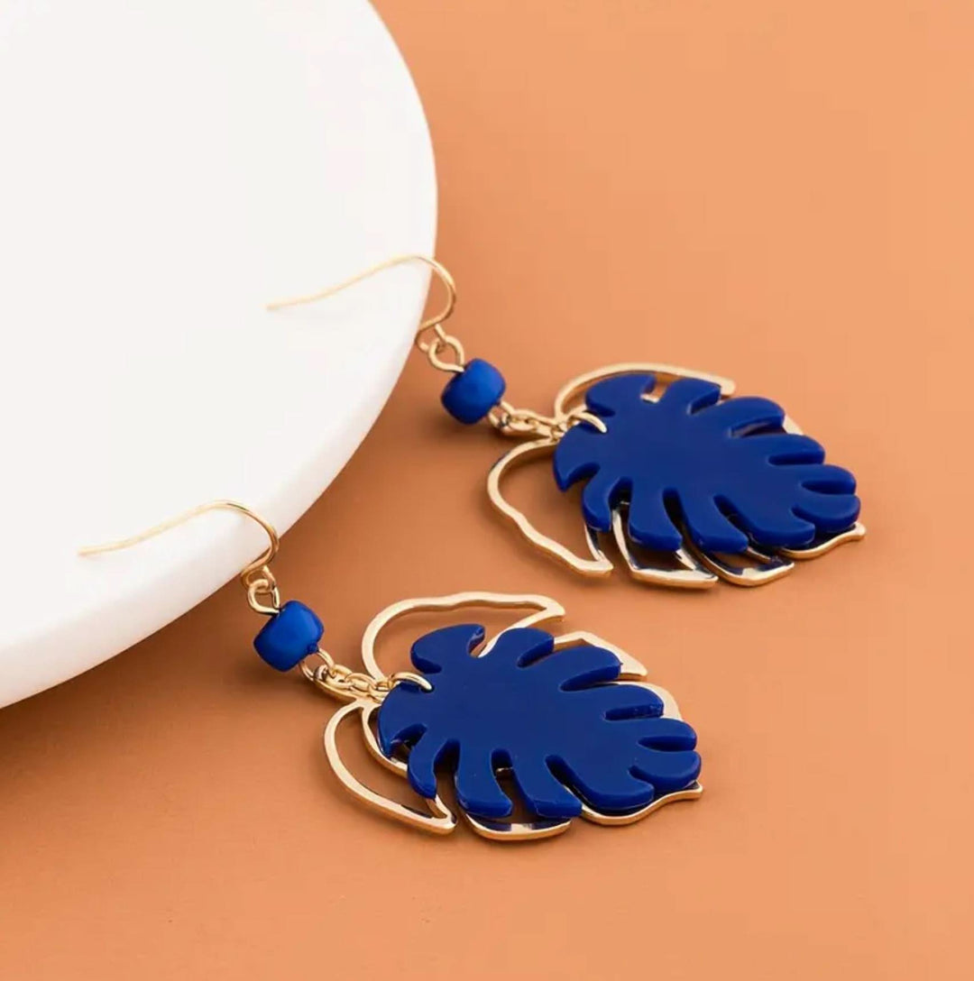 Blue Leaf Drop Earrings - Lolo Viv Boutique