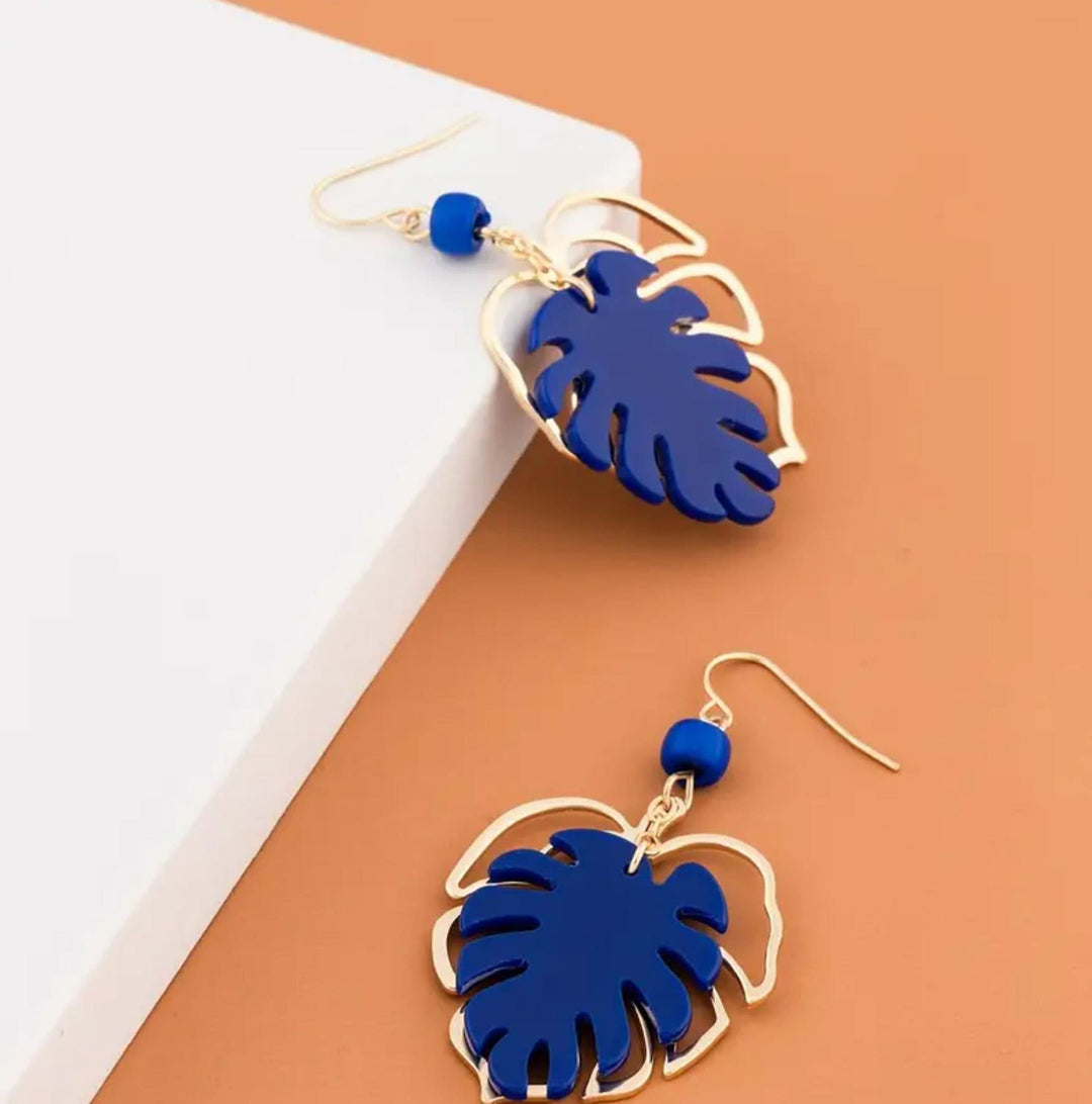 Blue Leaf Drop Earrings - Lolo Viv Boutique