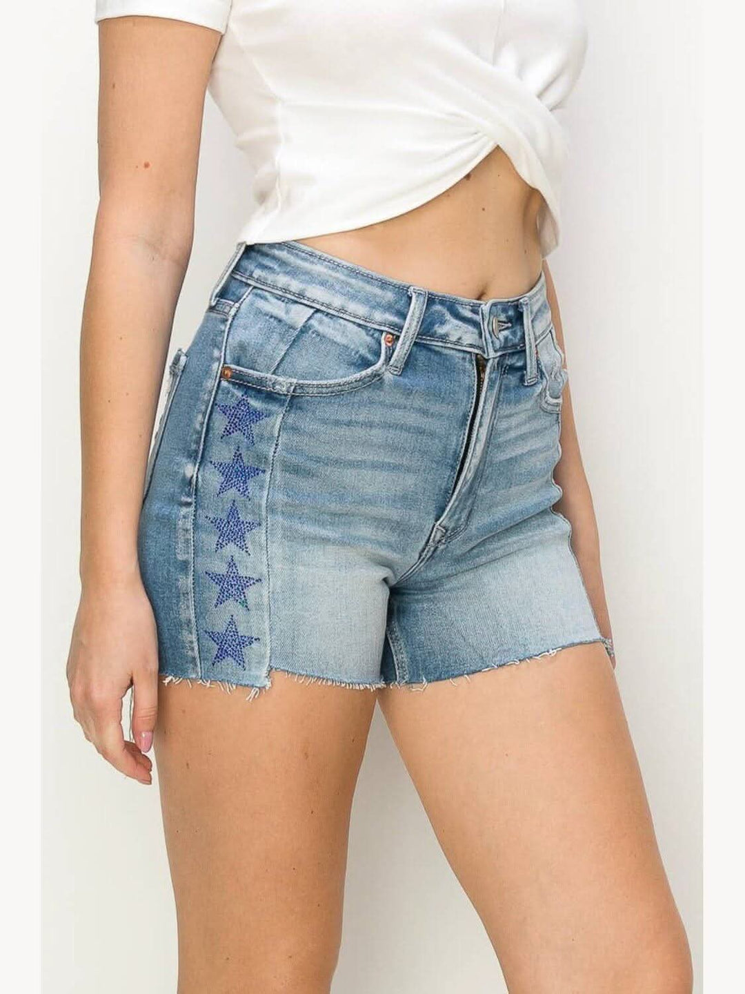 BLUE & RED STARS RHINESTONE HIGH RISE SHORTS - Lolo Viv Boutique