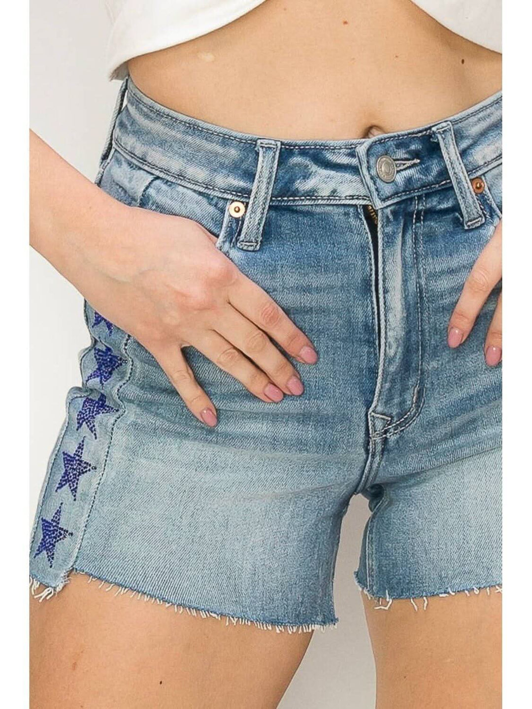 BLUE & RED STARS RHINESTONE HIGH RISE SHORTS - Lolo Viv Boutique