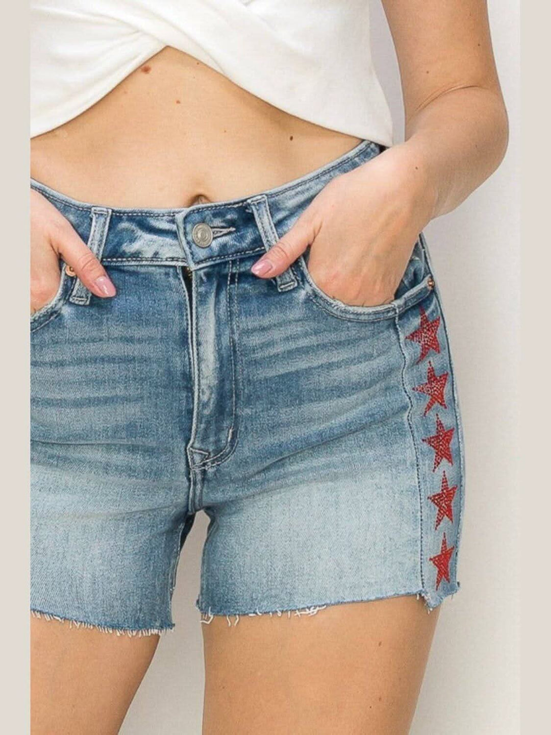 BLUE & RED STARS RHINESTONE HIGH RISE SHORTS - Lolo Viv Boutique