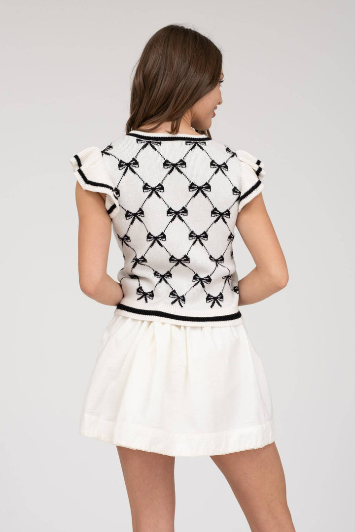 Bow Ruffle Short Sleeve Knit Top - Lolo Viv Boutique