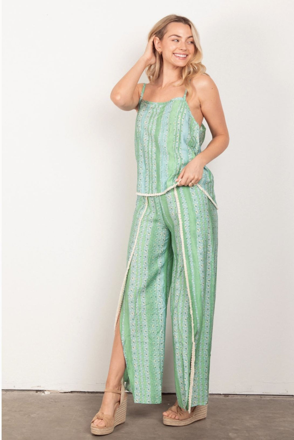 Breezy Boho Green and Blue Pant Set - Lolo Viv Boutique