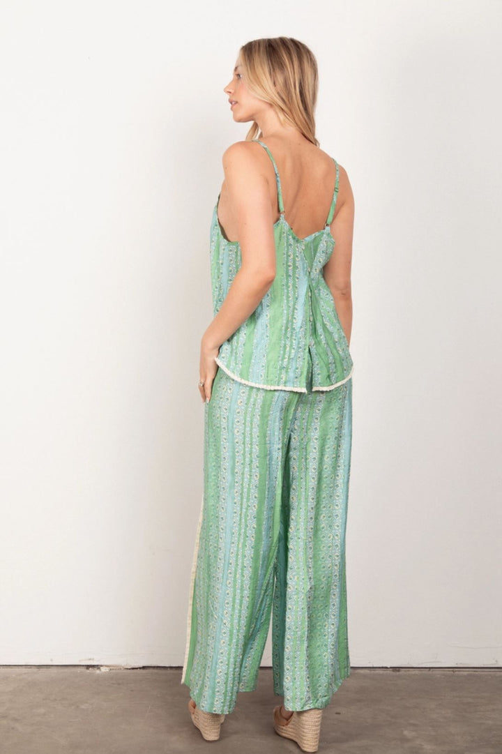 Breezy Boho Green and Blue Pant Set - Lolo Viv Boutique