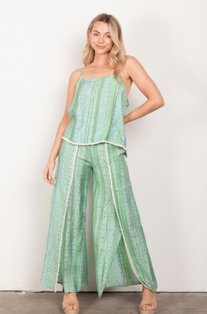 Breezy Boho Green and Blue Pant Set - Lolo Viv Boutique