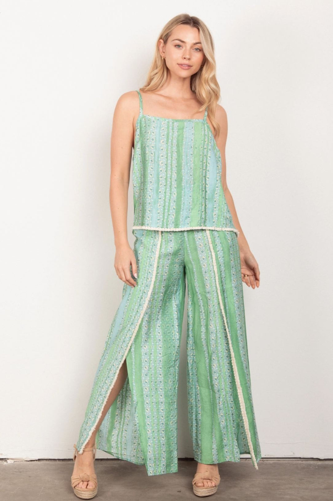 Breezy Boho Green and Blue Pant Set - Lolo Viv Boutique