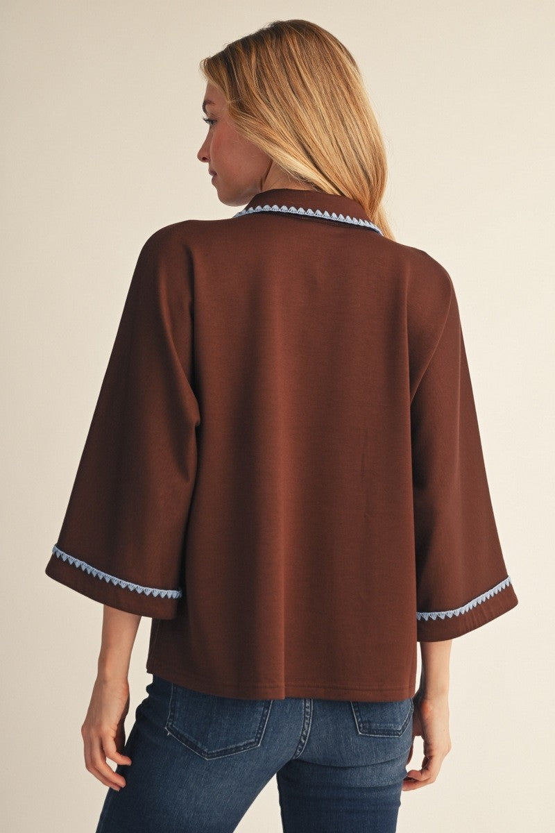 Chocolate & Blue Scallop Top